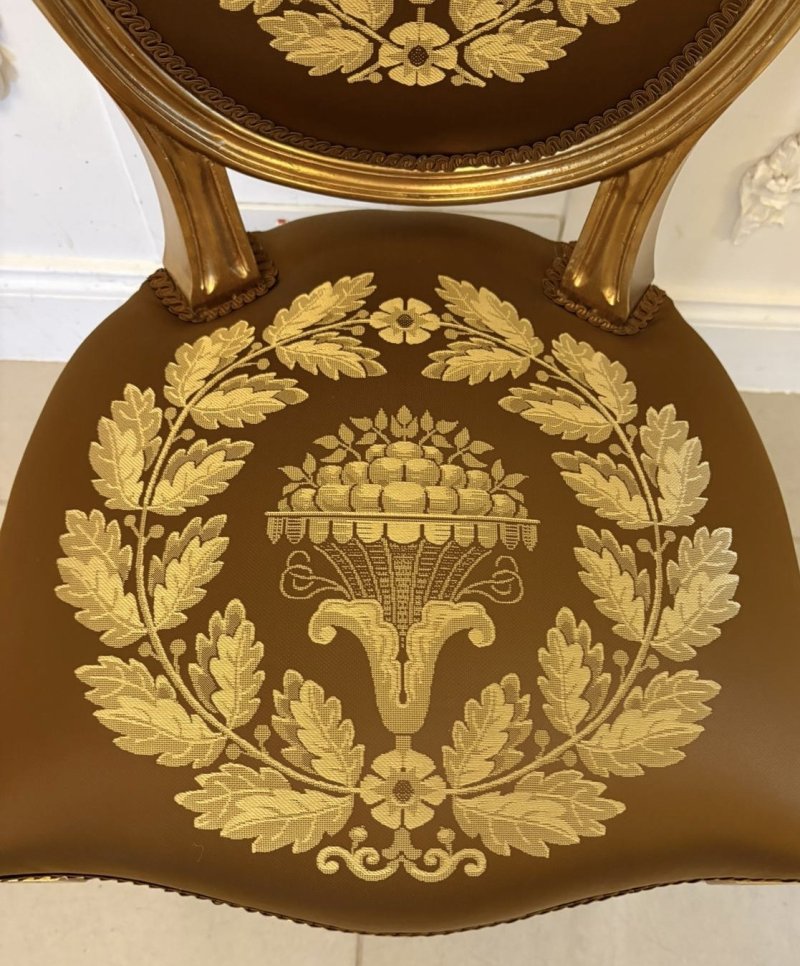 Large Rare Suite of 42 Matching Louis XVI Style Giltwood Dining Chairs with Silk Damask Upholstery - Image 25